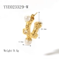 18K gold plated C-shaped hoop earrings with pearls and square zircons for women - Pearl Square Zirconia Style (YYE023329-W) / Gold