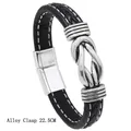 Men's black braided leather bracelet with silver alloy magnetic buckle 22.5cm - 22.5CM / Black