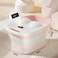 Pink foldable foot bath bucket with digital temperature display and protective lid - Pink (With Thermometer & Lid)