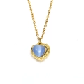 French vintage gold-plated heart necklace featuring a blue gemstone with a retro border - Gold Blue Cat's Eye