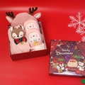 Pink Christmas reindeer knit hat and gloves gift set in a festive red holiday box - Pink 3-Piece Set (With Christmas Box)