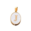 Close-up of gold oval stainless steel pendant featuring a shell inlay with the letter J - Gold Letter J