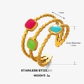 Anillo abierto de acero inoxidable de tres capas con bloques de esmalte rosa azul y verde - Bloques Cuadrados de Ondas de Tres Capas (989)