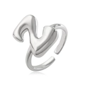 Silver tone adjustable open ring with minimalist irregular wave and high polish finish - Letter Z