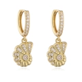 Macro shot of 18K gold plated conch seashell drop earrings with sparkling cubic zirconia - Gold Zircon Conch Hoop Earrings