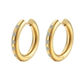 Pendientes de aro en acero chapado en oro 18K con cristales redondos brillantes para mujer - Estilo Redondo con Incrustaciones de Diamantes (MS-053) / Dorado