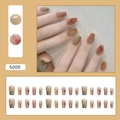 Short ballet press-on nails with S008 red and dark green gradient blush design - Smoke Smudge Glue Style (S008)