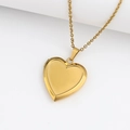 Golden heart-shaped locket necklace in polished stainless steel with matching chain - Concave Heart/Gold