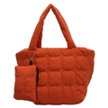 Set borsa tote arancione trapuntata con portamonete coordinato e design imbottito - Arancione
