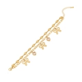 Double-layer gold titanium steel bracelet with bow pendants and pink heart stones - Bow Style