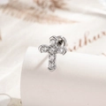 Minimalist silver cross stud earring with micro-paved zircons and metallic shine - Cross (A718-1) / White (Single Piece)