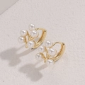 Elegant 14K gold plated branch hoop earrings with six lustrous white pearls - Gold Leaf Pearl Huggie Hoop Earrings