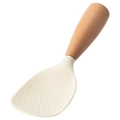 Cucchiaio per riso in silicone antiaderente autoportante con manico in legno resistente al calore - Bianco/Manico in legno