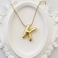Golden 3D puffy balloon letter K pendant necklace with delicate beaded chain - Gold Letter K
