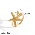 Macro view of golden starfish ring with 19.5mm diameter measurement and scale detail - Double Starfish Style (TR4460)