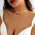 Collier double rangée chaîne serpent dorée avec pendentif design en forme de Y - Doré