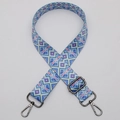 Adjustable blue geometric ethnic style shoulder strap with dark metal swivel hooks - No.632 Geometric Pattern - Gunmetal Hook