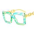 Chic square glasses with blue marble frame and golden metal chain link temples - C5 Green Stripe Frame