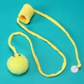 Hanging yellow plush cat teaser toy with bell, long elastic rope and suction cup base - Yellow Extended Door Spring Ball