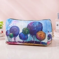 Floral oil painting style makeup bag with colorful trees and a golden zipper closure - Abstract Colorful Tree