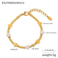 Elegante bracciale in acciaio al titanio dorato con cuori geometrici e diamanti chiari - Stile Catena Serpente Cuore (E527) / Oro