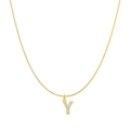 Letter Y pendant necklace with pavé cubic zirconia on a gold snake chain for women - Letter Y