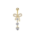 Piercing de ombligo dorado con lazo de circonita y colgante de corazón brillante - Dorado-Diamante de imitación Blanco