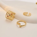 Three-piece gold plated ring set with colorful enamel dots and hollow geometric design - J793-Enamel Polka Dot Gold 3-Piece Set