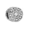 Silver bead charm with central large clear gemstone and floral sparkling accents - White Zirconia Large Round Bead (#32)