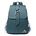 Zaino in pelle martellata verde scuro con fibbia dorata e logo a forma di canguro - Blu