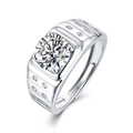 Macro shot of silver men's moissanite ring with adjustable band and luxury side stones - Silver/Round Cut/2 Carat/8.0mm