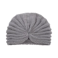 Grey bohemian knitted turban hat for women with unique twist knot and ribbed texture - One Size / Medium Grey