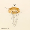 Detailed view of layered stainless steel rings with dimensions and connecting chain - Size 7 / Bicolor Combination Ring (TR4439-M-7) / Gold and Silver