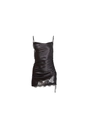 Sexy schwarzes Satin-Trägerkleid mit Spitzenbesatz und seitlichem Kordelzug - S / Schwarz