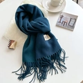 Blue and green double-sided faux cashmere scarf with fringes and stylish brand tag - 200x68cm / Teal