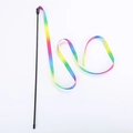 Interactive cat teaser wand with a long rainbow silk ribbon and flexible black pole - Rainbow Cloth Strip Wand 38cm