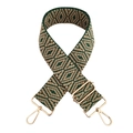 Détail d'une bandoulière tissée réglable avec motifs losanges verts et crochets - Vert clair
