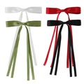 Bow hair clips in white, green, red and black satin ribbon with long streamers - Style D Set of 4