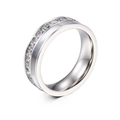 Silver stainless steel channel set ring with square clear stones and mirror finish - US 6 / 6mm Silver (KR34981-K)