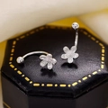 Silver-plated flower stud earrings with screw-back design on black jewelry box - Matte 3D Flower Style (A182)