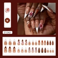 French stiletto press-on nails with 3D camellia flowers and zebra pattern accents - Sunset Camellia [Glue Style]