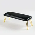 Modern minimalist black leather nail footrest stool with elegant gold metal legs - Classic Black (Gold Wire Legs)