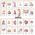Set of 24 watercolor kids birthday cards with envelopes featuring cakes and balloons - Watercolor Hand-painted Style (S822)