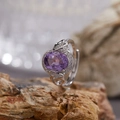Elegante anillo de plata S925 con amatista ovalada y halo de pequeños diamantes - Estilo elegante clásico de halo (LR385)