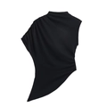 Top negro de mujer sin mangas con diseño drapeado asimétrico y cuello alto chic - S / Negro