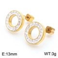 Golden geometric hollow round stud earrings with sparkling crystals, 13mm size - Gold Round Hollow Single Row Rhinestone (KE110606-Z)