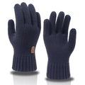 Winter thermal thick knit gloves in navy blue with touch screen design and logo patch - Navy Blue