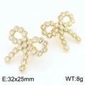 Sparkling 18K gold plated bowknot earrings with white rhinestones on white background - Rhinestone Encrusted Bow Style (KE115487-SP)