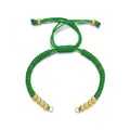 Handmade green braided rope bracelet with golden beads and adjustable metal rings - Green
