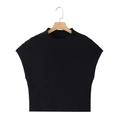 Gilet da donna in maglia a coste nere con collo alto e dettaglio cucitura diagonale - S / Nero